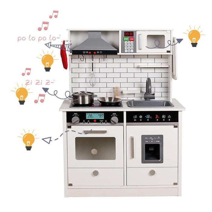 Full front image of Play Kitchen For The Best Pretend Meals with sounds indicator in white background