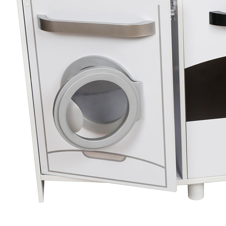 Close up image of the opened washing machine of Victoria Kids Kitchen in White in white background