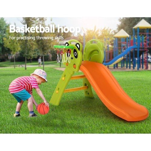 Panda Plastic Slide Basketball Hoop orange slide - toddler playing in the basketbal hoop