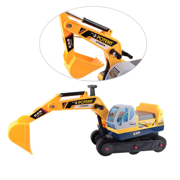 white background with the Yellow Ride On Excavator