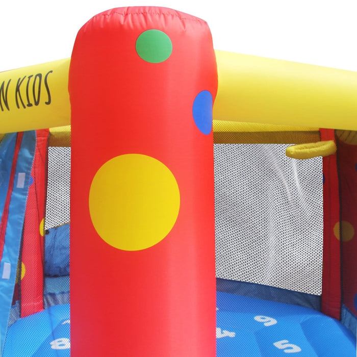 Close up image of the corner post of AirZone 6 Jumping Bouncer inflatable trampoline with white backkground