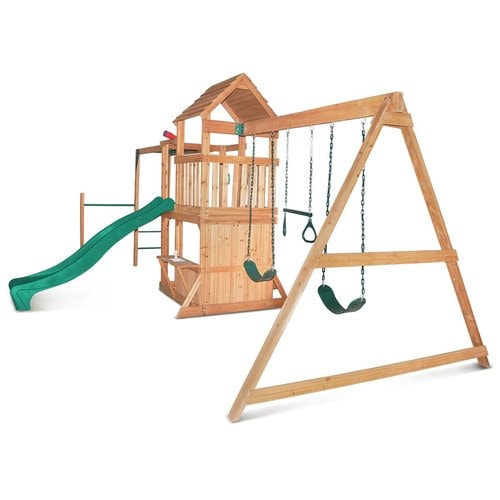 Side angle view of Coburg Lake Swing And Play Set in white background