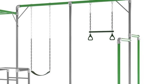 Close up image of the swing and trapeze of Junior Jungle Safari Outdoor Playset in white background