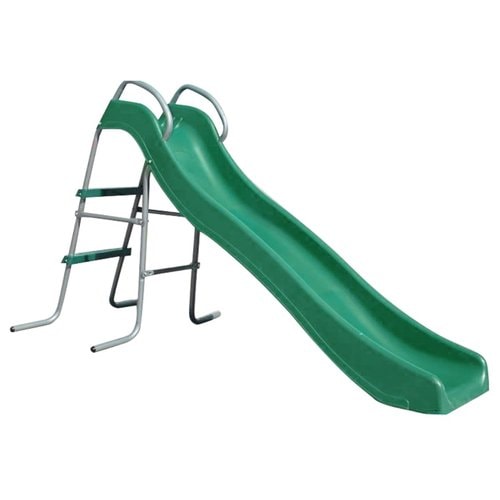 Close up image of the green slide of Lynx Metal Swing Set With Slide in white background