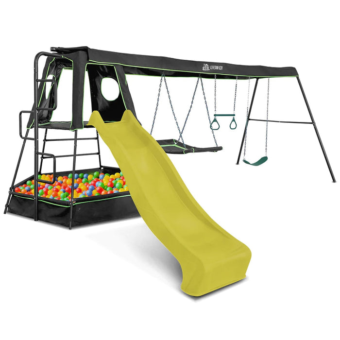 Lifespan Kids Pallas Play Tower Swing Set with Ball or Sandpit and Wavy Slide - Outdoor Play Equipment