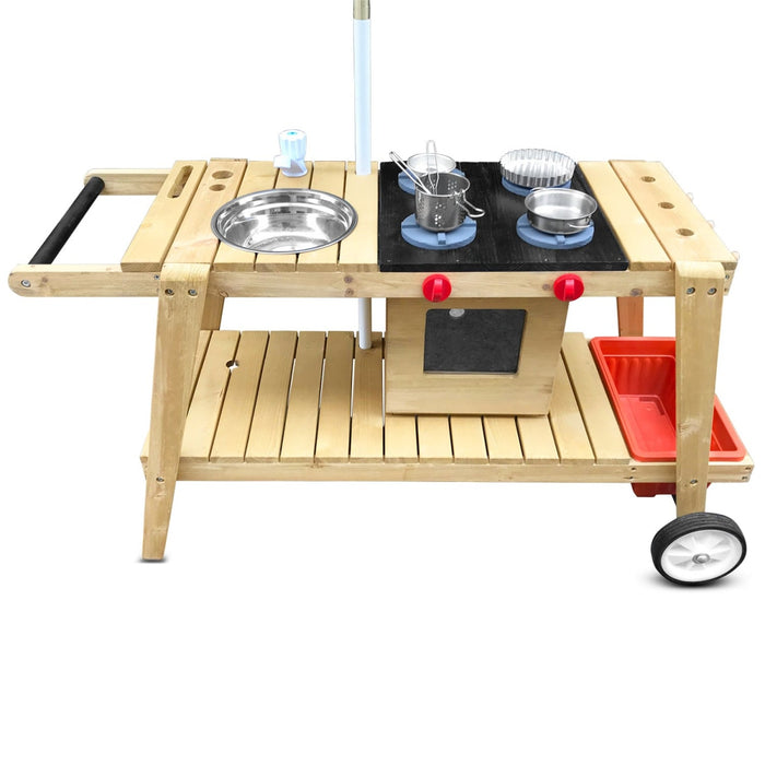 Lifespan Kids Wooden Alfresco Mobile Play Kitchen with Adjustable Umbrella and Cooking Accessories - Kids Kitchen