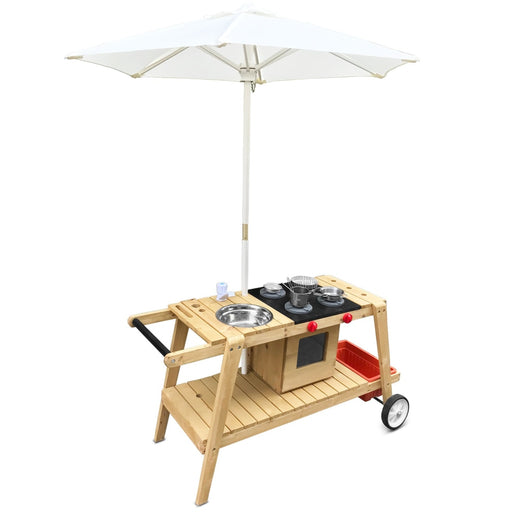 Lifespan Kids Wooden Alfresco Mobile Play Kitchen with Adjustable Umbrella and Cooking Accessories - Kids Kitchen