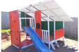 Mega Triplex Cubby House - full painted with rock wall and blue slide