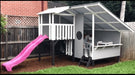 Mega Triplex Cubby House - simple design painted in black and white with pink slide