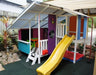 Mega Triplex Cubby House - painted in all different colours with yellow slide and sandpit