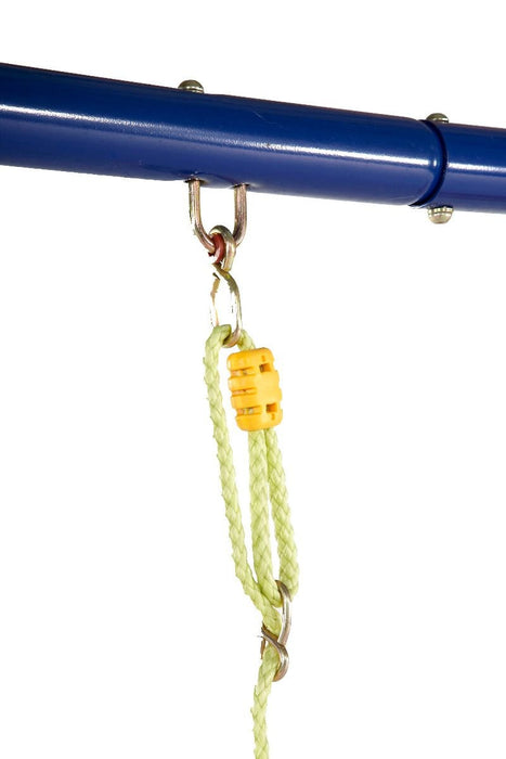 Close up image of durable rope for swing of 5 in 1 Unit Metal Swing and Slide Set with white background