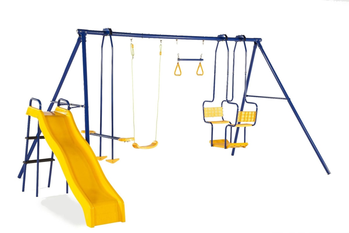 Plum Play in Unit Metal Swing Set with Slide Glider Double