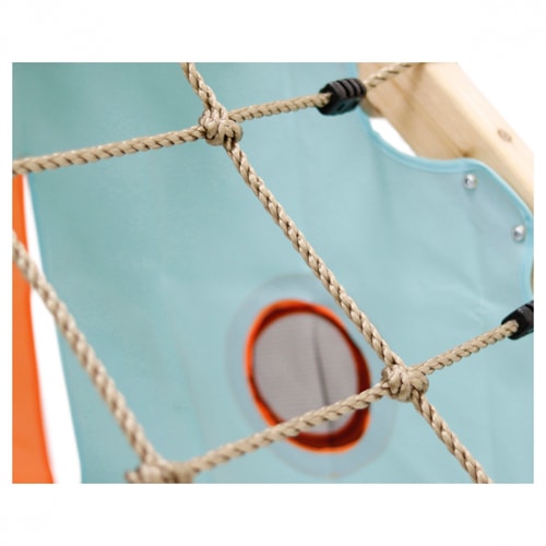 Close up image of the net rope of First Wooden Playground in white background