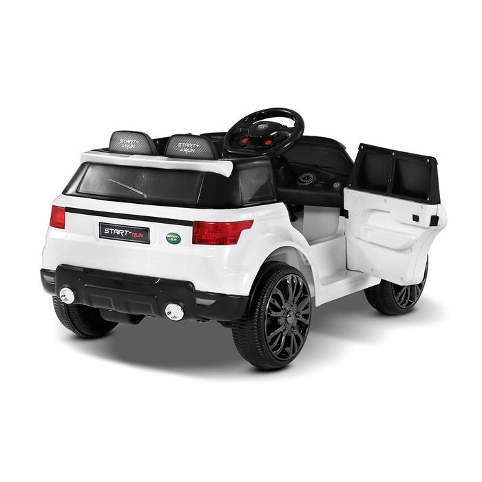 Back view image  of Range Rover Kids Car with opened doors in white background
